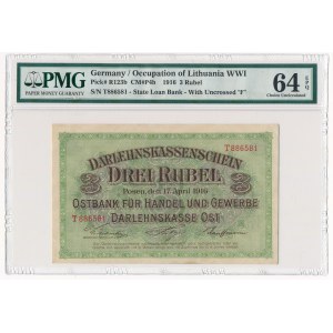 Poznań 3 ruble 1916 -T- krótka klauzula - PMG 64 EPQ