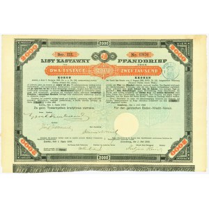 4% List Zastawny Galicyjskie Towarzystwo Kredytowo Ziemskie 2.000 koron 1893