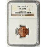 5 groszy 1938 - NGC MS64 RD