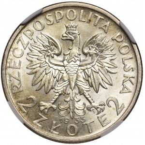 Głowa Kobiety 2 złote 1933 - NGC MS63+