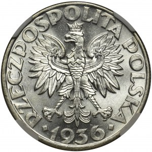 Żaglowiec 5 złotych 1936 - NGC MS62