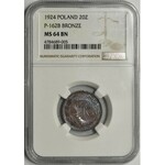 PRÓBA 20 złotych 1924 Monogram BRĄZ - NGC MS64 BN