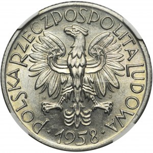 Rybak 5 złotych 1958 - wąska ósemka - NGC MS62