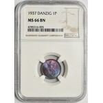 Wolne Miasto Gdańsk - 1 fenig 1937 - NGC MS66 BN - jeden z dwóch MAX