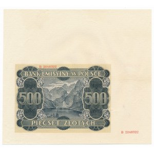 500 złotych 1940 -B- nieukończony druk z szerokim marginesem