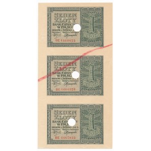 Arkusz - nierozcięte 1 złoty 1941 - skasowane