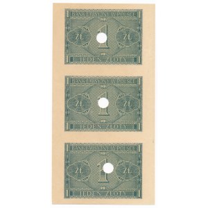 Arkusz - nierozcięte 1 złoty 1941 - skasowane