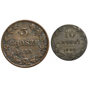 3 grosze 1839 i 10 groszy 1840 Warszawa