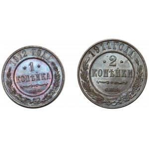 Rosja - ZESTAW - 1 kopiejka 1912 i 2 kopiejki 1911
