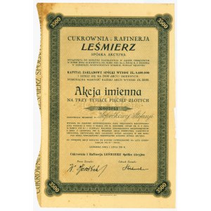 Cukrownia i Rafinerja LEŚMIERZ Spółka Akcyjna - akcja imienna na 3.500 złotych 1931