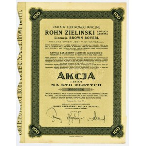 Zakłady elektromechaniczne ROHN ZIELIŃSKI - I Emisja - 100 złotych 1937