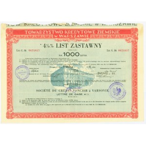 4 1/2 % List zastawny Tow. Kred. Ziemskie - Warszawa - 1.000 złotych