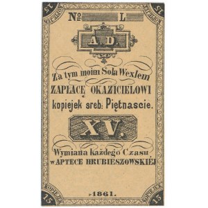Apteka Hrubieszowska - 15 kopiejek 1861 - blankiet