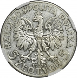 Głowa Kobiety 5 złotych 1932 Warszawa - NGC XF45 - rzadka