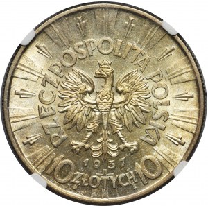Piłsudski 10 złotych 1937 - NGC MS61