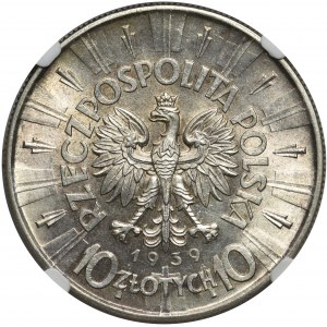 Piłsudski 10 złotych 1939 - NGC MS62