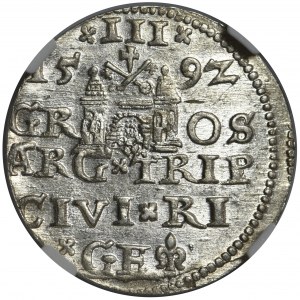Zygmunt III Waza, Trojak Ryga 1592 - NGC AU58