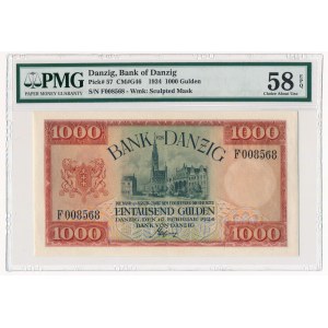 Danzig 1.000 gulden 1924 PMG 58 EPQ - RARE and BEAUTIFULL 