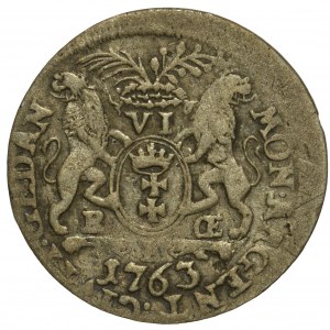 August III Sas, Szóstak Gdańsk 1763 - data nierozdzielona literą E
