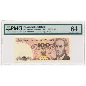 100 złotych 1975 -AA- PMG 64 - rzadka seria