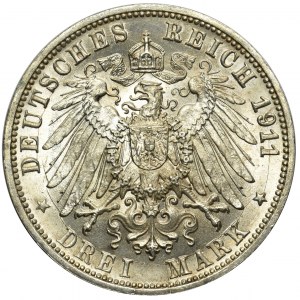 Germany, Wurttemberg 3 mark 1911 F