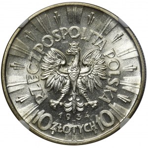 Piłsudski 10 złotych 1934 - NGC MS62 - PIĘKNY