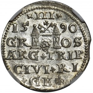 Zygmunt III Waza, Trojak Ryga 1590 - NGC MS64