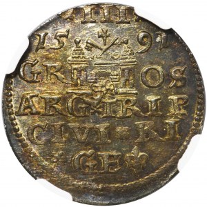 Zygmunt III Waza, Trojak Ryga 1591 - NGC MS62