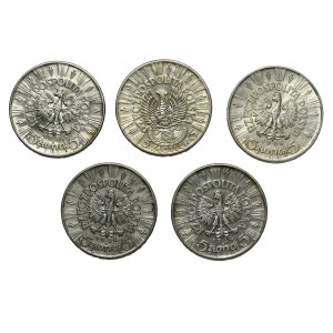 ZESTAW - 5 szt. Piłsudski 5 złotych 1934 i 1938 - rzadsze roczniki