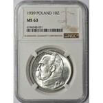 Piłsudski 10 złotych 1939 - NGC MS63