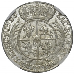 August III Sas, Ort Lipsk 1755 EC -NGC AU58 - małe popiersie