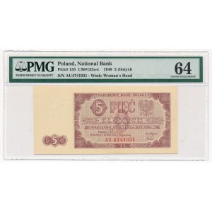 5 złotych 1948 -AU- PMG 64