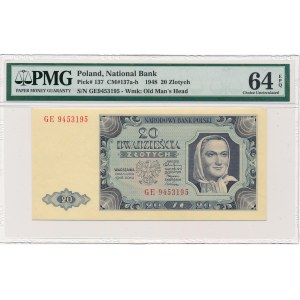 20 złotych 1948 -GE- PMG 64 EPQ - papier prążkowany