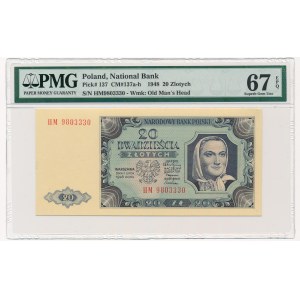 20 złotych 1948 -HM 98... - PMG 67 EPQ - papier PLASTYFIKOWANY