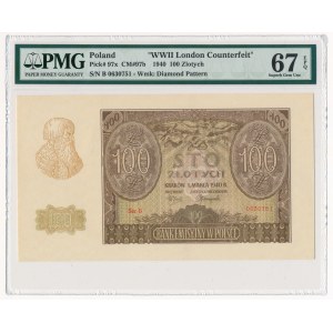 100 złotych 1940 -B- ZWZ - PMG 67 EPQ