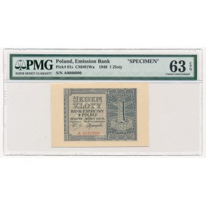 1 złoty 1940 WZÓR A 0000000 - PMG 63 EPQ - RZADKI 
