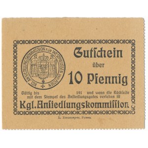 Poznań/Posen - Ansiedlungskommission - 10 Pfennig 191() - rzadki