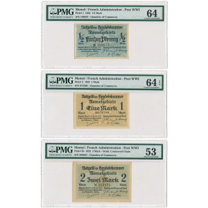Memel - French Administration - Lot of 3 pieces - 1/2 - 2 mark 1922 - PMG 53/64
