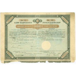 4% List Zastawny Galicyjskie Towarzystwo Kredytowo Ziemskie 10.000 koron 1893 - RZADKI