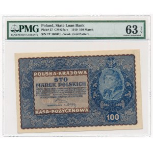 100 marek 1919 - I Serja T - PMG 63 EPQ - rzadsza