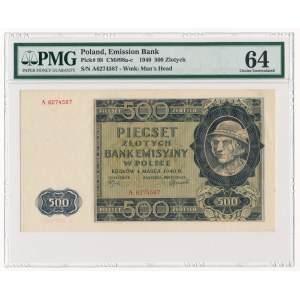 500 złotych 1940 -A- PMG 64