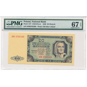20 złotych 1948 -HM 97... - PMG 67 EPQ - papier PLASTYFIKOWANY