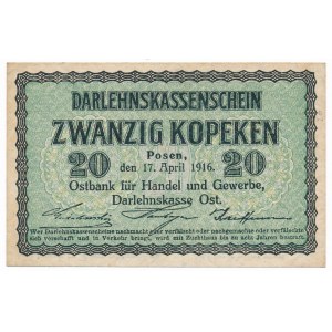 Poznań 20 kopiejek 1916 - bardzo ładny