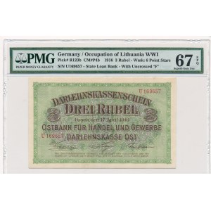 Poznań 3 ruble 1916 -U- krótka klauzula - PMG 67 EPQ 