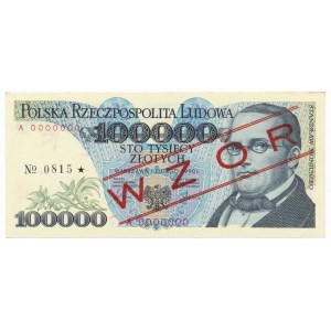 100.000 złotych 1990 WZÓR A 0000000 No.0815 rzadszy