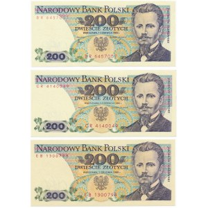 200 złotych 1982/6/8 -BR-CR-EB- zestaw pierwszych serii rocznikowych 