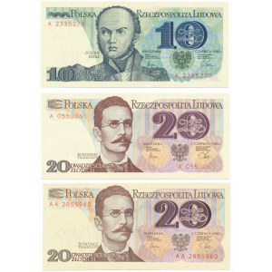 10 i 20 złotych 1982 A,A,AA - zestaw pierwszych serii 
