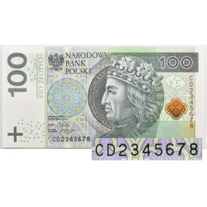 100 złotych 2012 -CD-234568- numer kolejny - RZADKI