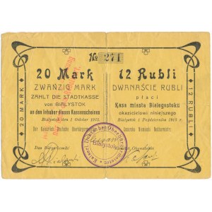 Białystok 20 marek=12 rubli 1915 - bardzo rzadki i ładny