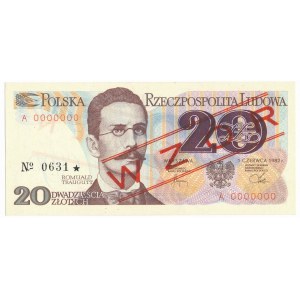 20 złotych 1982 WZÓR A 0000000 No.631